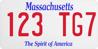 MA license plate 123TG7