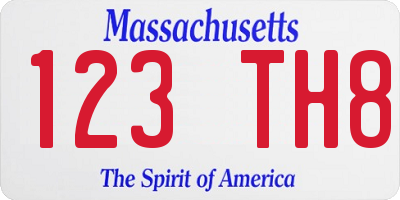 MA license plate 123TH8