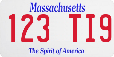 MA license plate 123TI9
