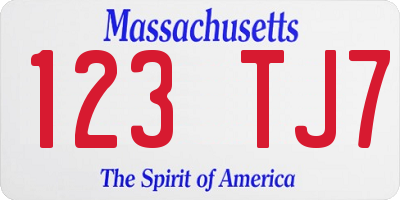 MA license plate 123TJ7