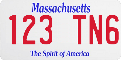 MA license plate 123TN6