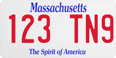 MA license plate 123TN9