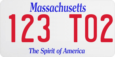 MA license plate 123TO2