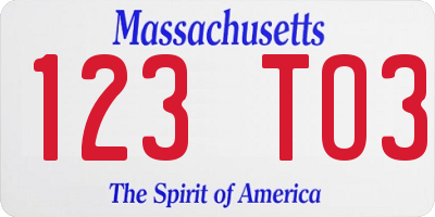 MA license plate 123TO3