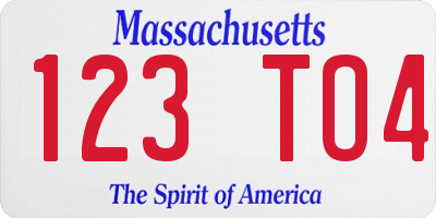 MA license plate 123TO4