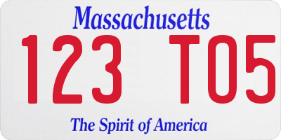 MA license plate 123TO5