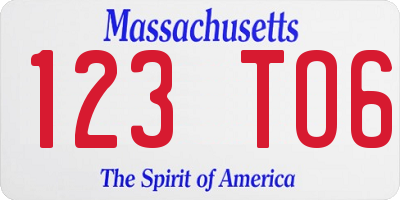 MA license plate 123TO6
