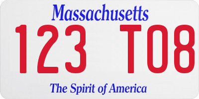 MA license plate 123TO8