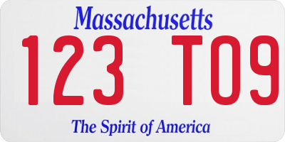 MA license plate 123TO9