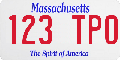 MA license plate 123TP0