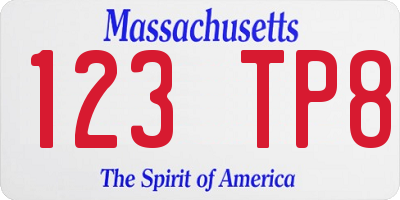 MA license plate 123TP8