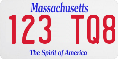 MA license plate 123TQ8