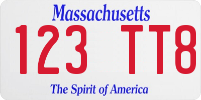 MA license plate 123TT8