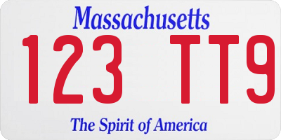 MA license plate 123TT9