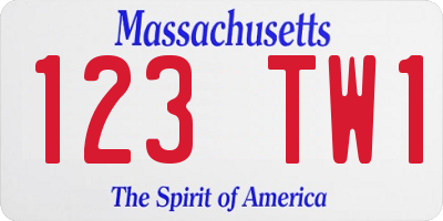 MA license plate 123TW1