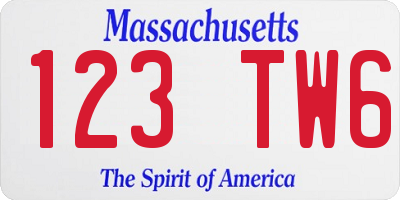 MA license plate 123TW6