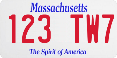 MA license plate 123TW7
