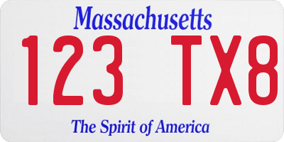 MA license plate 123TX8