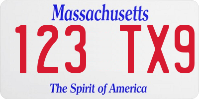MA license plate 123TX9