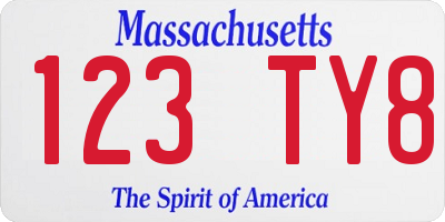 MA license plate 123TY8