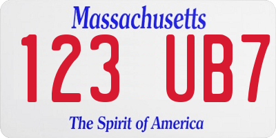 MA license plate 123UB7