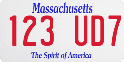 MA license plate 123UD7