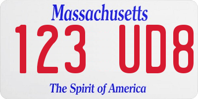 MA license plate 123UD8