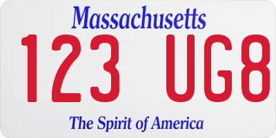 MA license plate 123UG8
