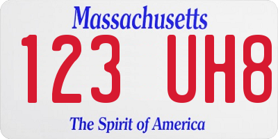 MA license plate 123UH8