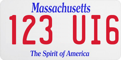 MA license plate 123UI6