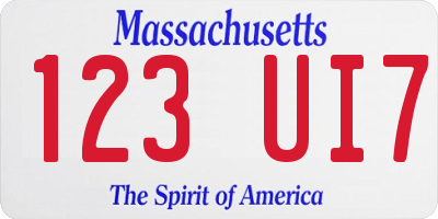 MA license plate 123UI7