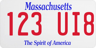 MA license plate 123UI8