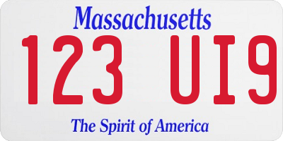 MA license plate 123UI9