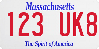 MA license plate 123UK8