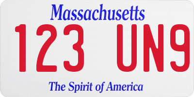 MA license plate 123UN9
