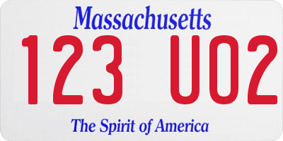 MA license plate 123UO2