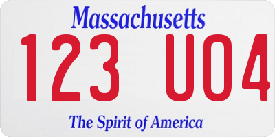MA license plate 123UO4
