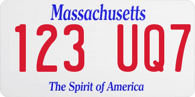 MA license plate 123UQ7