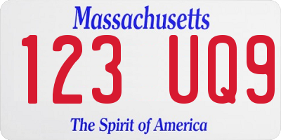 MA license plate 123UQ9