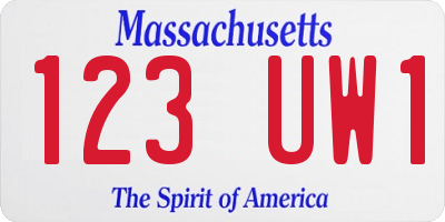 MA license plate 123UW1