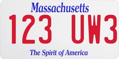 MA license plate 123UW3