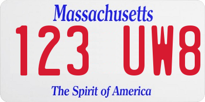 MA license plate 123UW8