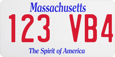 MA license plate 123VB4