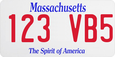 MA license plate 123VB5