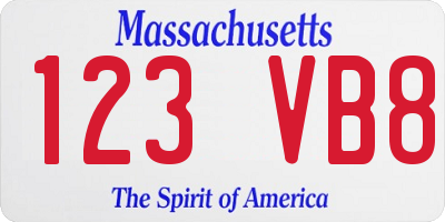 MA license plate 123VB8
