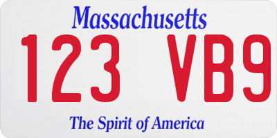MA license plate 123VB9