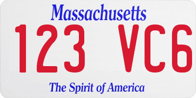 MA license plate 123VC6