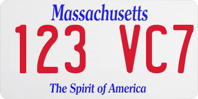 MA license plate 123VC7