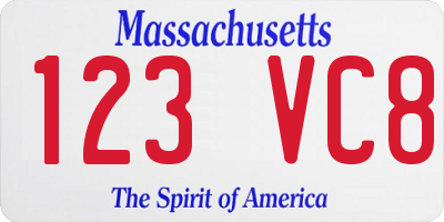 MA license plate 123VC8