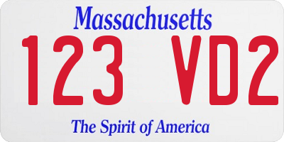 MA license plate 123VD2